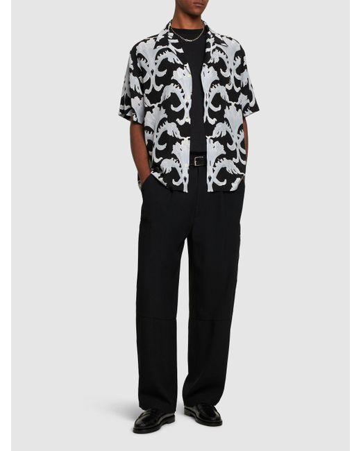 Valentino Black Printed Silk Crepe Short Sleeve Shirt for men