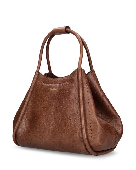 Max Mara Brown Small Marin Ostrich Embossed Tote Bag