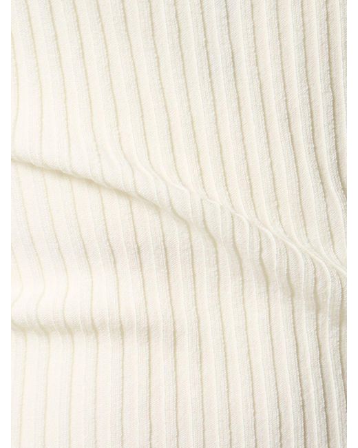 ANDREADAMO White Ribbed Knit Viscose Blend Hooded Top