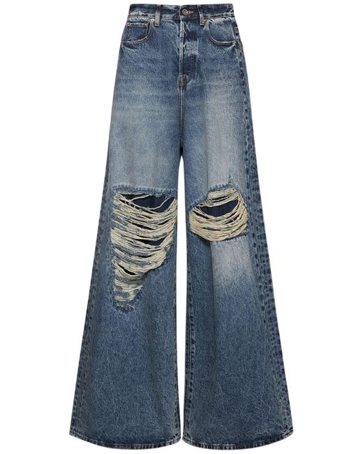 Vetements Destroyed Baggy Cotton Denim Jeans in Blue for Men | Lyst