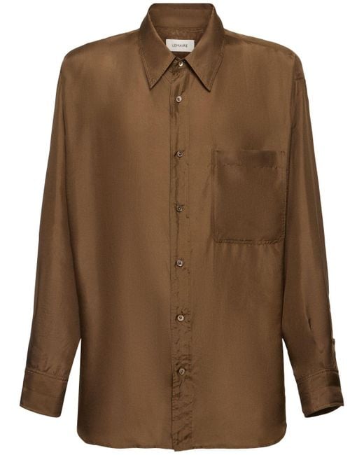 Lemaire Brown Loose Silk Twill Shirt for men
