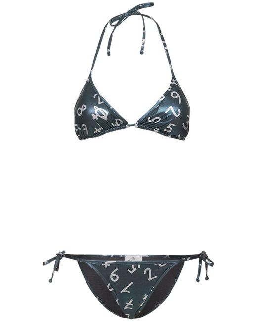 Vivienne Westwood White Number Iridescent Print Triangle Bikini