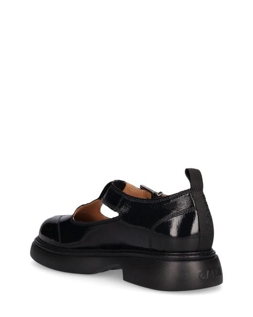 Ganni Black Cut-out Leather Mary Jane Shoes