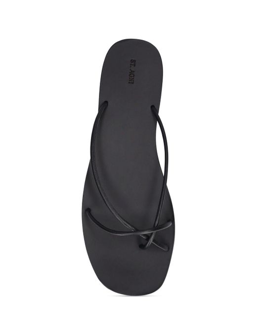 St. Agni Black 5mm Rouleau Leather Thong Sandals