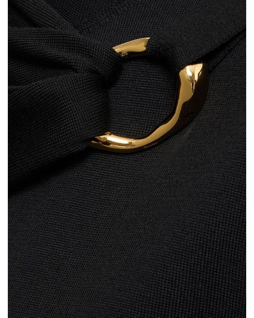 Jil Sander Black Wool Knit Long Sleeve Top W/ Ring Detail