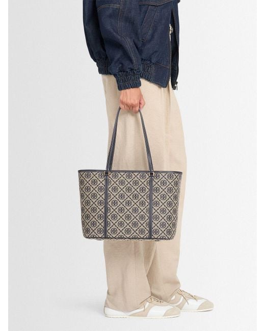 Tory Burch Gray Damen Kleine Canvas-Tote Mit T-Monogramm