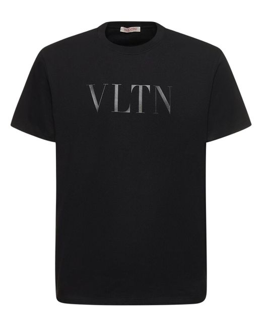 Camiseta de algodón con logo Valentino de hombre de color Black