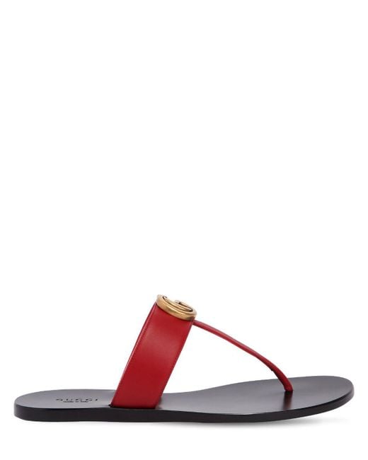 Gucci Red 10mm Marmont Leather Thong Sandals