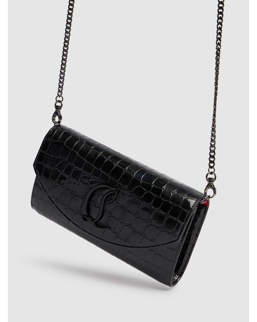 Christian Louboutin Black Loubi54 Embossed Leather Wallet W/Chain