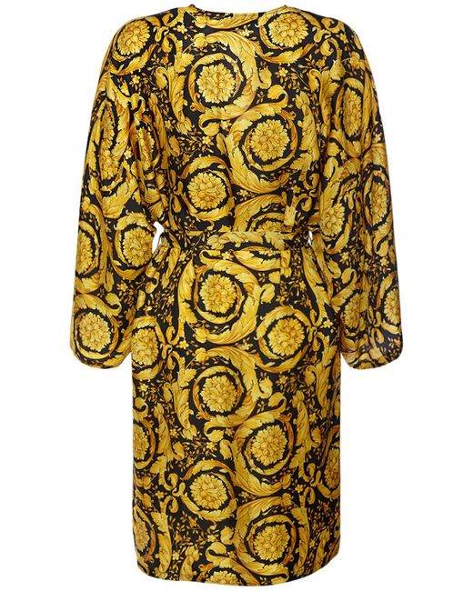 Vestido corto de sarga de seda Versace de color Yellow