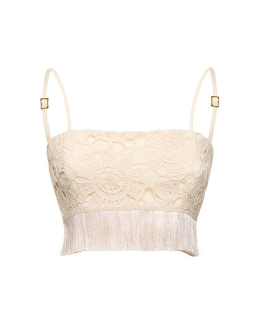 PATBO White Crochet Fringed Cropped Top