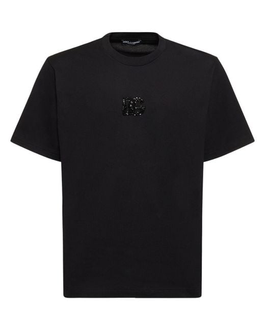 Dolce & Gabbana Baumwoll-T-Shirt Mit Dg-Strass-Patch in Black für Herren