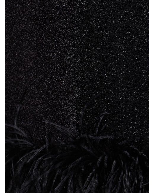 Oseree Black Lumière Lurex Long Dress W/ Feathers