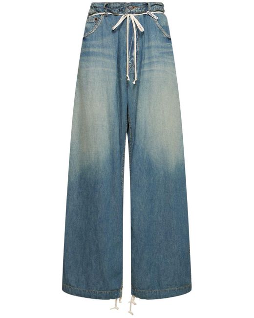 Pantaloni leggeri in denim arricciato di Maison Mihara Yasuhiro in Blue