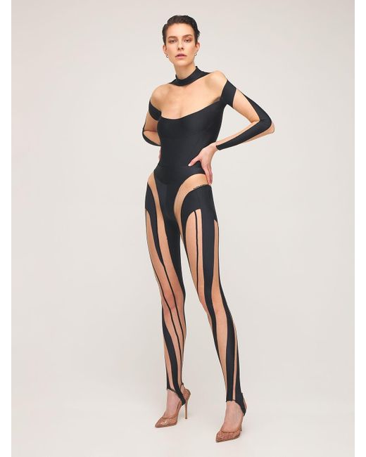 Mugler Shiny \u0026 Sheer Tulle Leggings in 