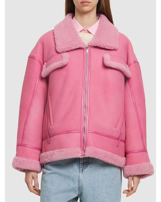 David Koma Pink Suede Shearling Jacket