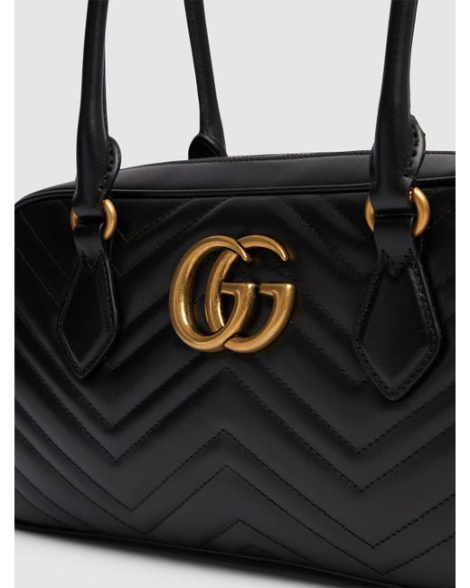 Gucci Black gg Marmont Leather Top Handle Bag