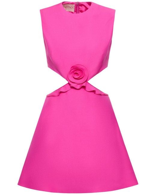 Vestito in crepe di lana e seta con cutout di Valentino in Pink