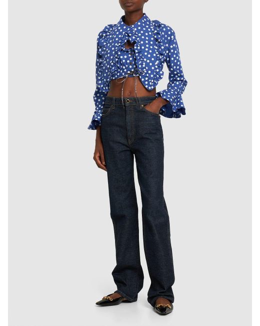 Vivienne Westwood Blue Heart Printed Cotton Cropped Shirt