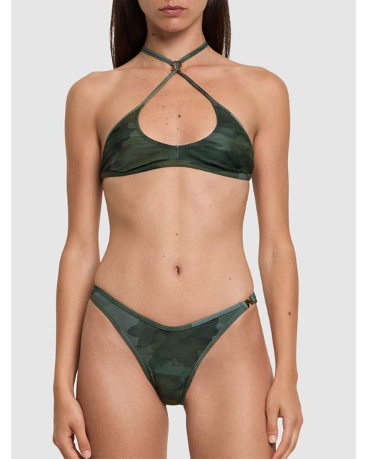 Palm Angels Green Camo Crossover Lycra Bikini Top