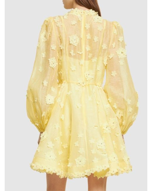 Vestido corto de lino Zimmermann de color Yellow