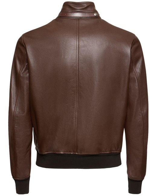 Tom Ford Brown High-neck Zip-up Jacket In Leather Man for men