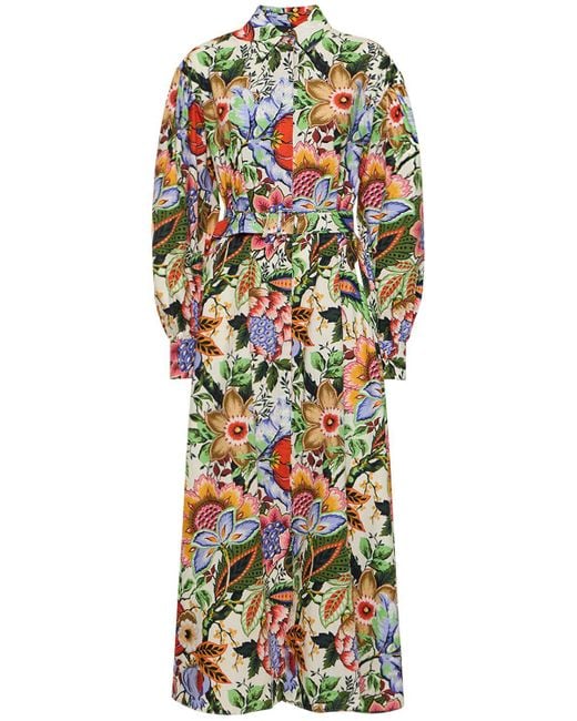 Etro Multicolor Printed Cotton Belted Midi Shirt Dress