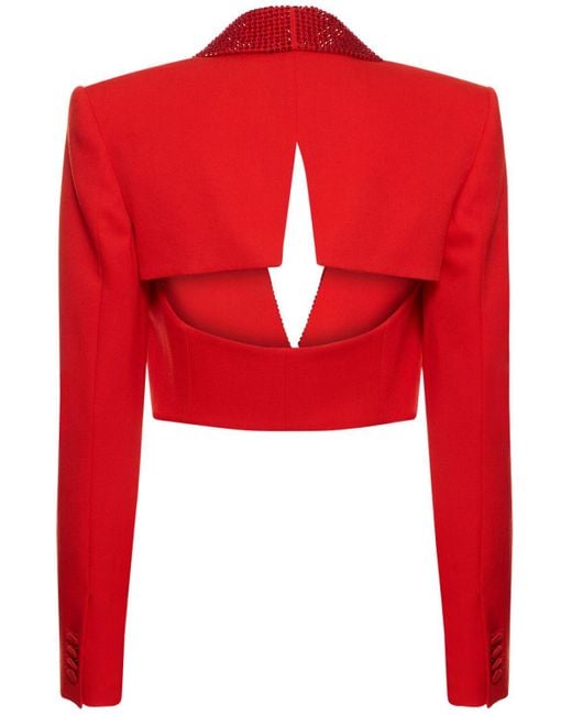 Area Red Embellished Wool Cropped Blazer