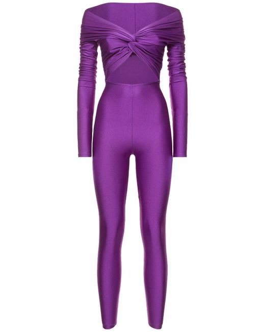 ANDAMANE Purple Kendall Shiny Stretch Lycra Jumpsuit