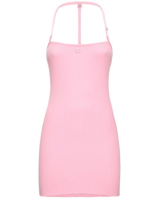Courreges Pink Strap Rib Knit Mini Dress