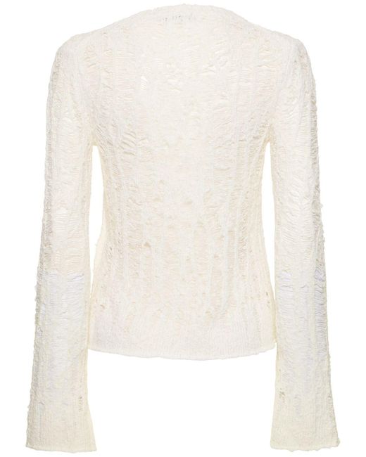 Acne White Cotton Blend Openwork Crop Sweater