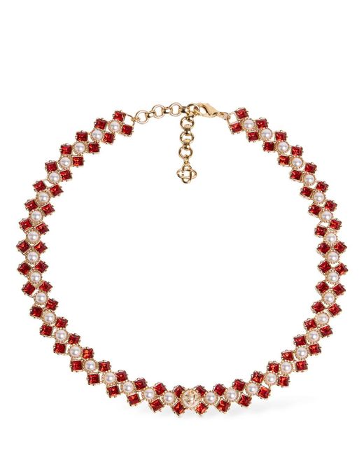 Casablancabrand Red Crystal & Pearl Necklace