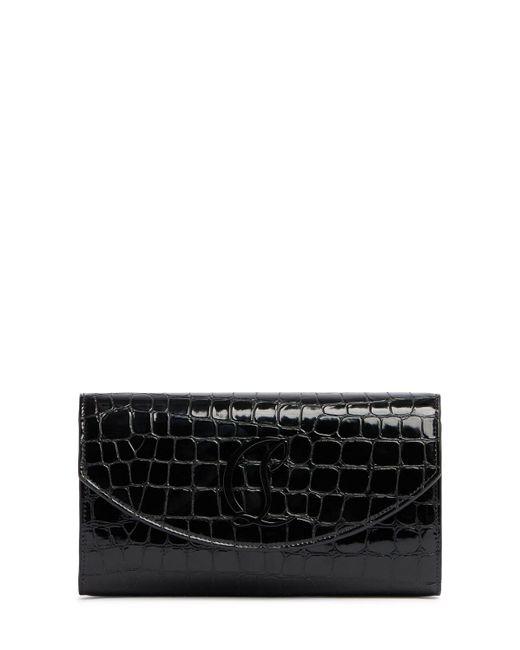 Christian Louboutin Black Loubi54 Embossed Leather Wallet W/Chain