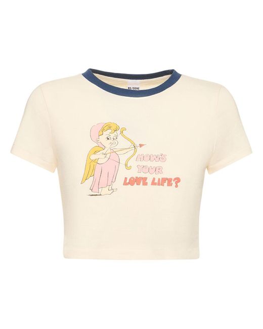 Re/done Natural Love Life Printed Cotton Cropped T-shirt