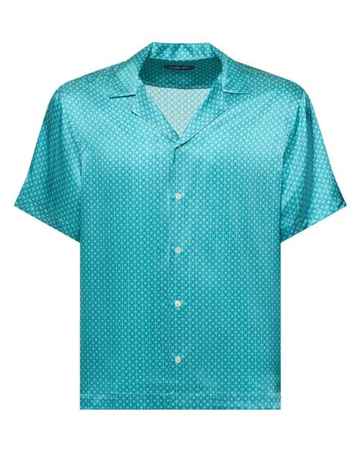 Frescobol Carioca Blue Roberto Star Print Silk Shirt for men