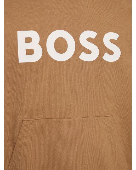 Boss Brown Logo Cotton Hoodie for men