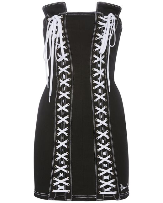 DSquared² Black Denim Strapless Lace-up Mini Dress