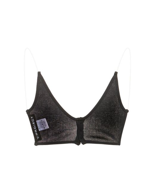 Y. Project Black Ribbed Jersey Invisible Straps Bra Top