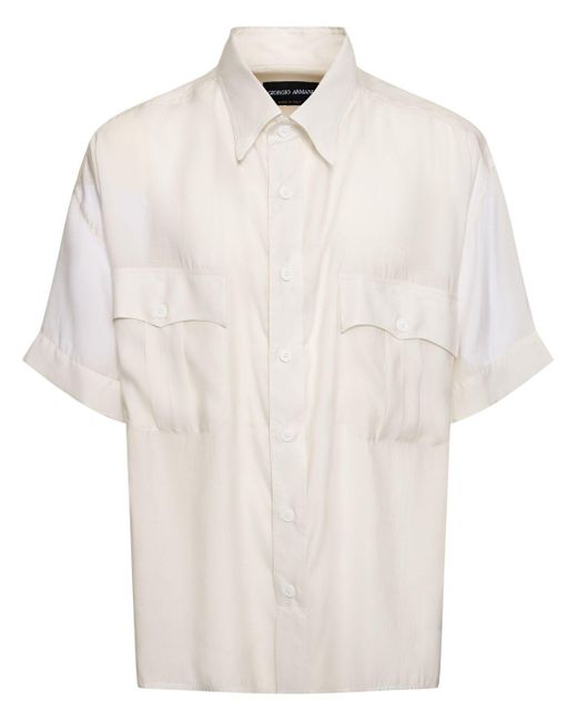 Camicia in lyocell e seta di Giorgio Armani in White da Uomo