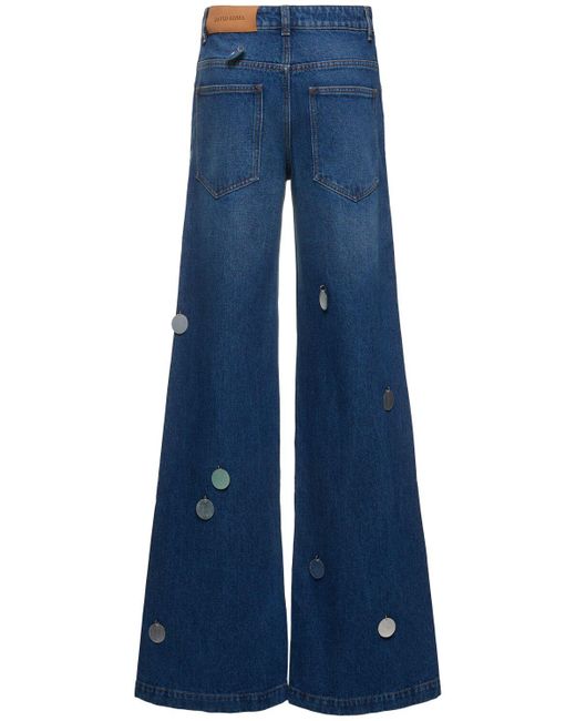 David Koma Blue Denim Wide Jeans W/ Plexi Embellishments