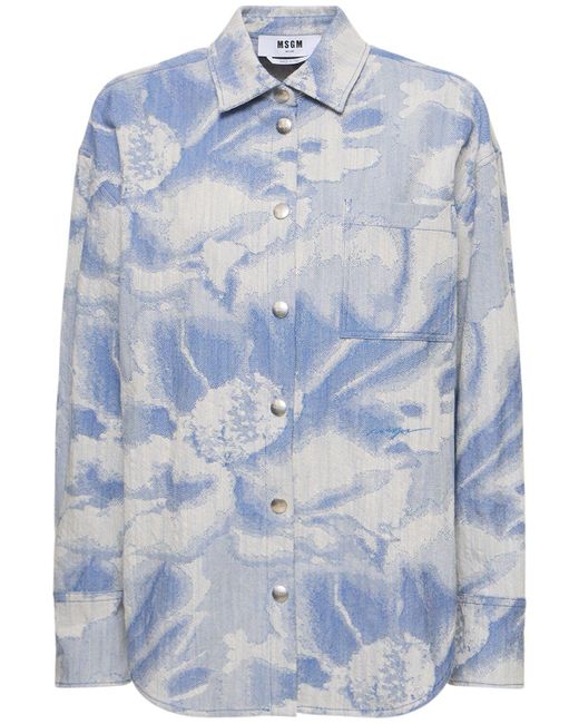MSGM Blue Printed Cotton Blend Shirt