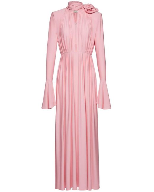 Magda Butrym Pink Long Jersey Dress W/ 3d Flower