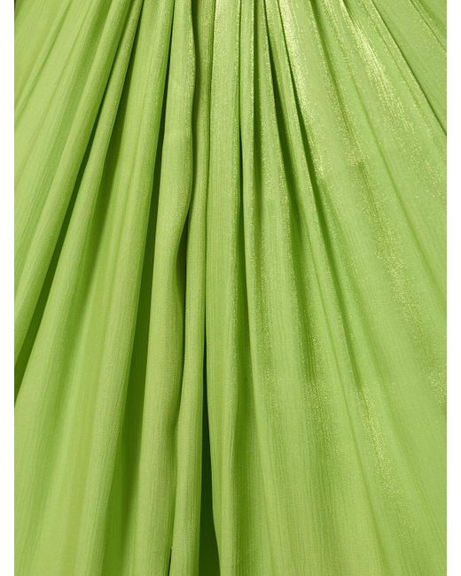 Costarellos Green Colette Lurex Georgette Knot H/Neck Gown