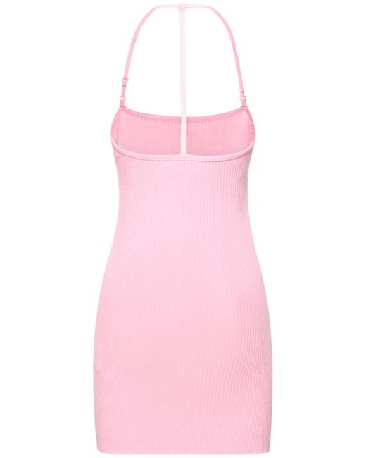 Courreges Pink Strap Rib Knit Mini Dress