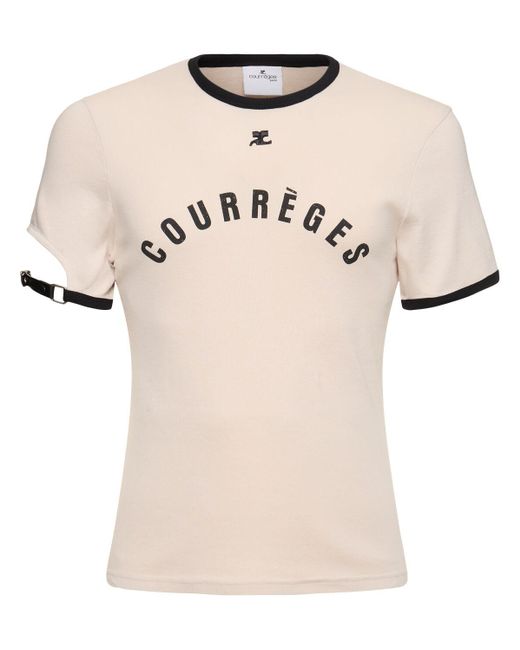 Courreges T-shirt Aus Baumwolle Mit Schnalle Und Logo in Natural für Herren
