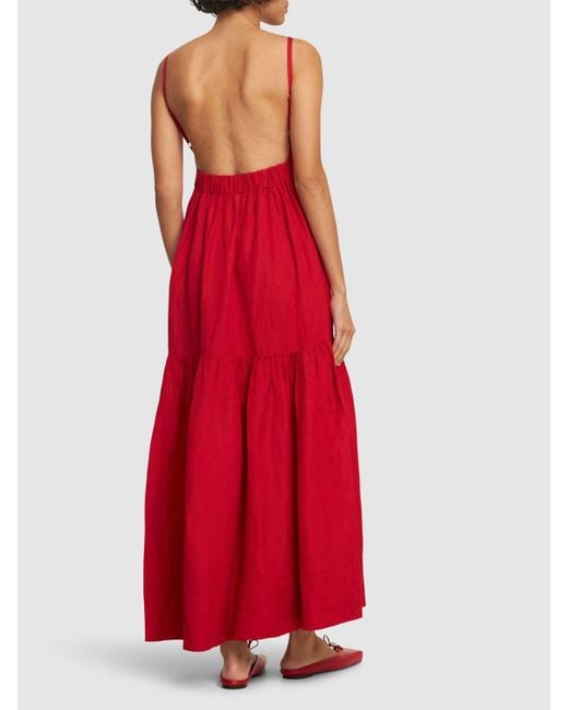 Vestido largo de viscosa y lino Posse de color Red