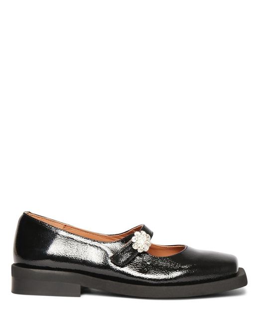 Ganni 30mm Leather Mary Jane Flats in Black | Lyst