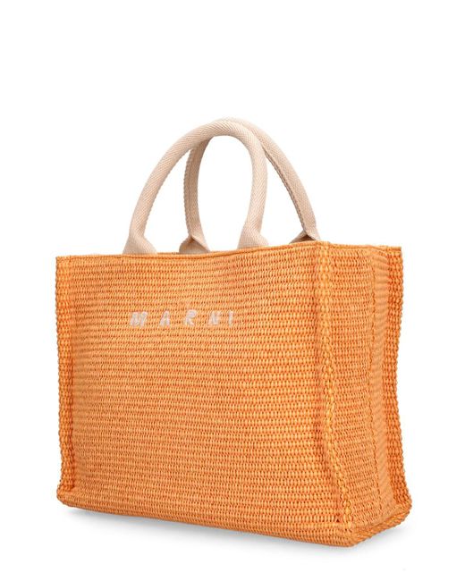Marni Orange Small Raffia Effect Tote Bag