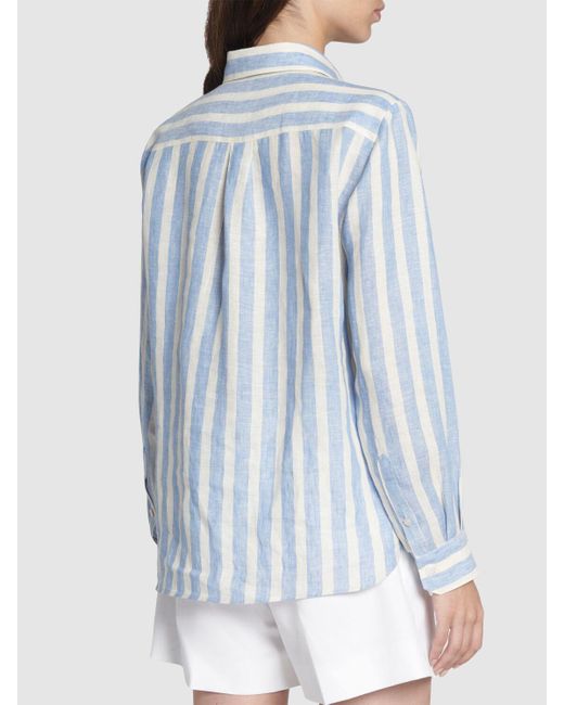 Weekend by Maxmara Blue Lari Linen Canvas Striped Shirt