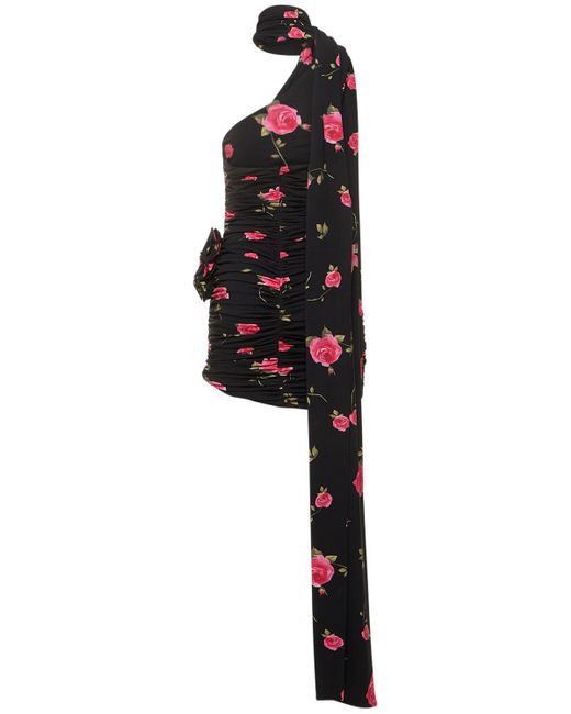 Magda Butrym Black Rose Printed Jersey Mini Dress